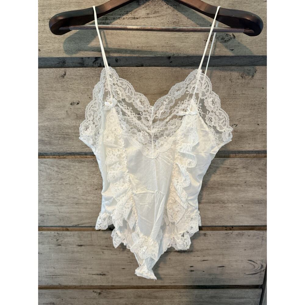 Vintage Adrian Roberts Lingerie One Piece Medium Lace Ruffles Wedding Trad Wife